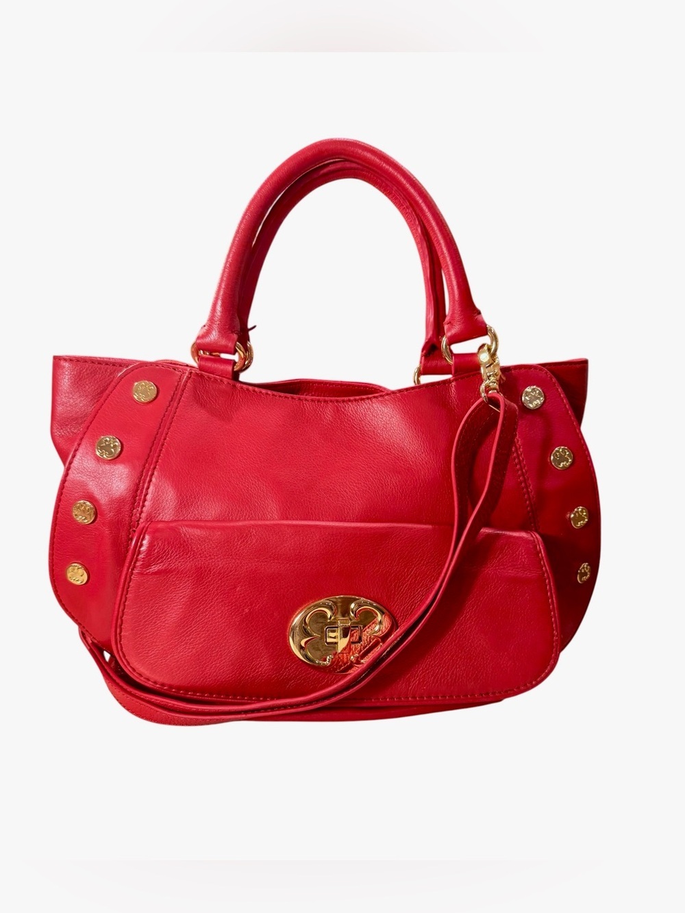 Emma Fox NWT Red Leather Satchel Handbag with Gold Hardware + Cute Fox